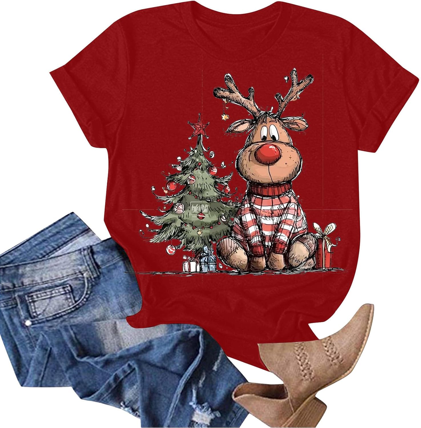 Christmas T Shirts for Women Graphic Tshirts Short Sleeve Funny Merry Xmas Holiday Print Tee Blouses Tops
