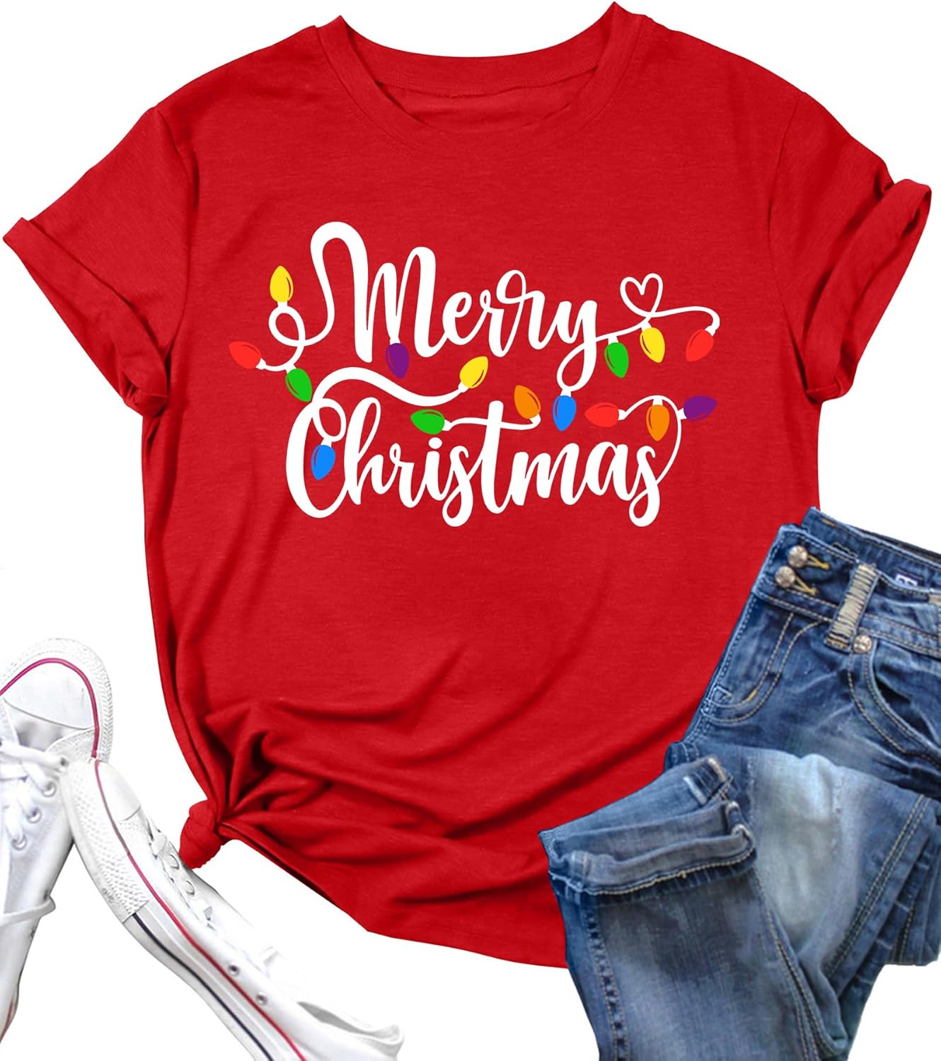 Womens Christmas Light Shirt: Merry Christmas Tee Shirts Xmas T-Shirt Christmas Bright Short Sleeves Top