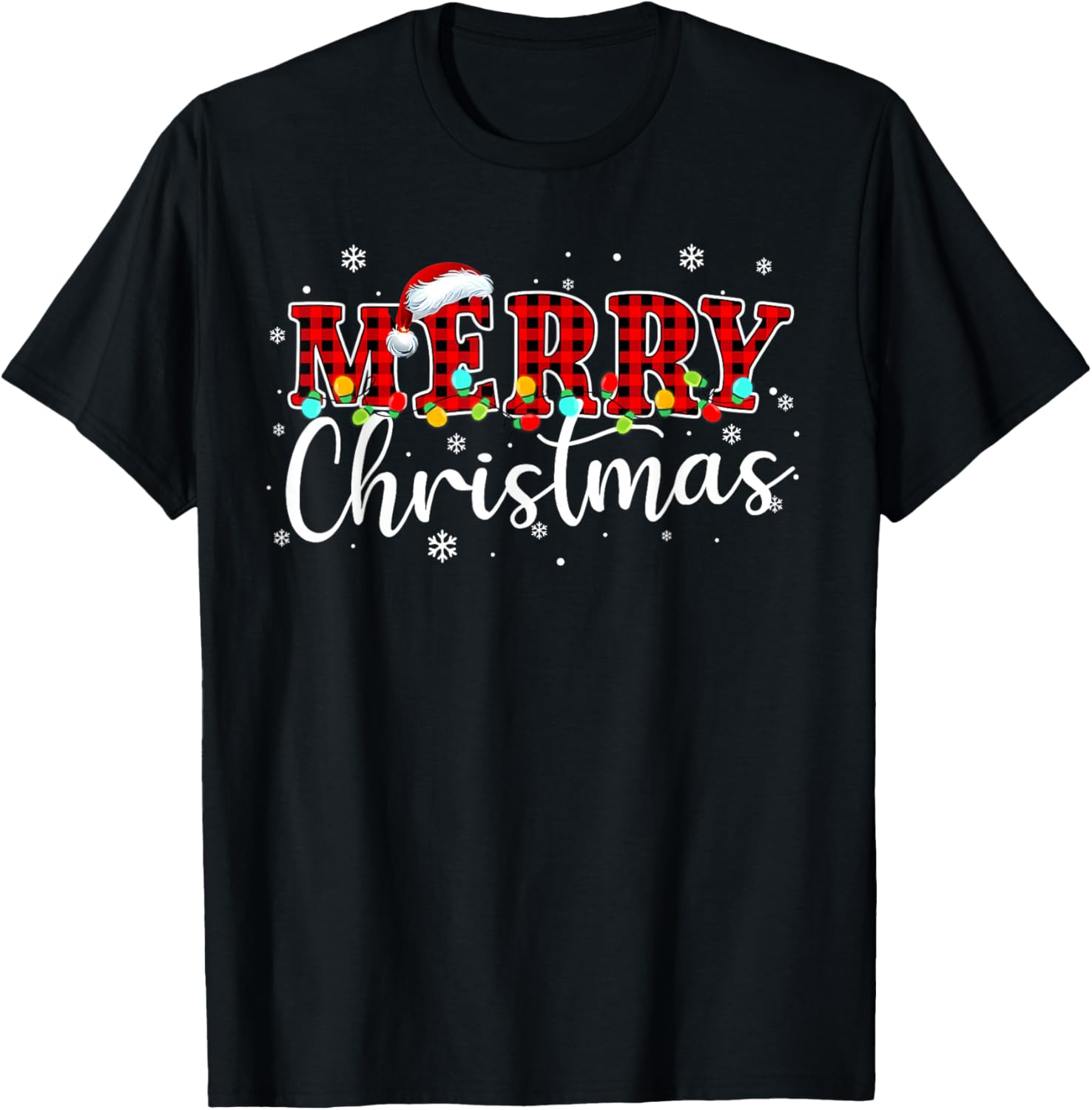 Merry Christmas Buffalo Plaid Red Santa Family Xmas Pajamas T-Shirt