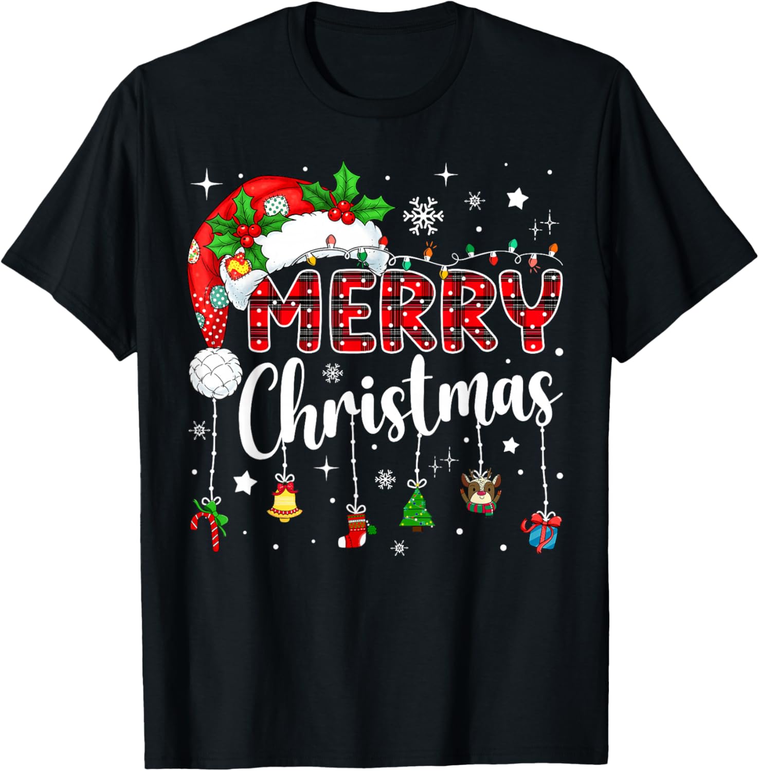 Merry Christmas Red Santa Hat Reindeer Xmas Matching Family T-Shirt