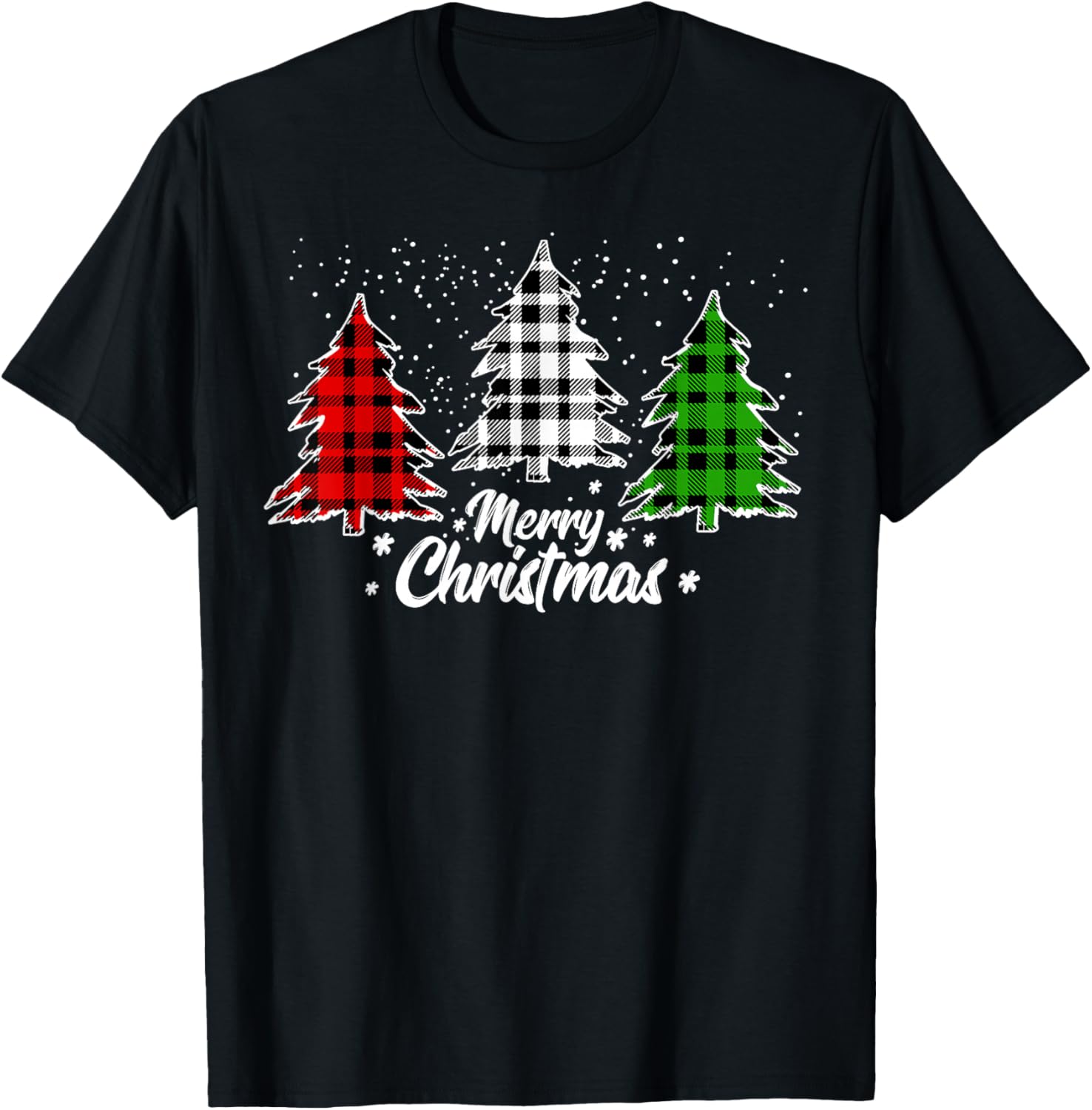 Merry Christmas Tree Xmas Buffalo Plaid Red White Green T-Shirt